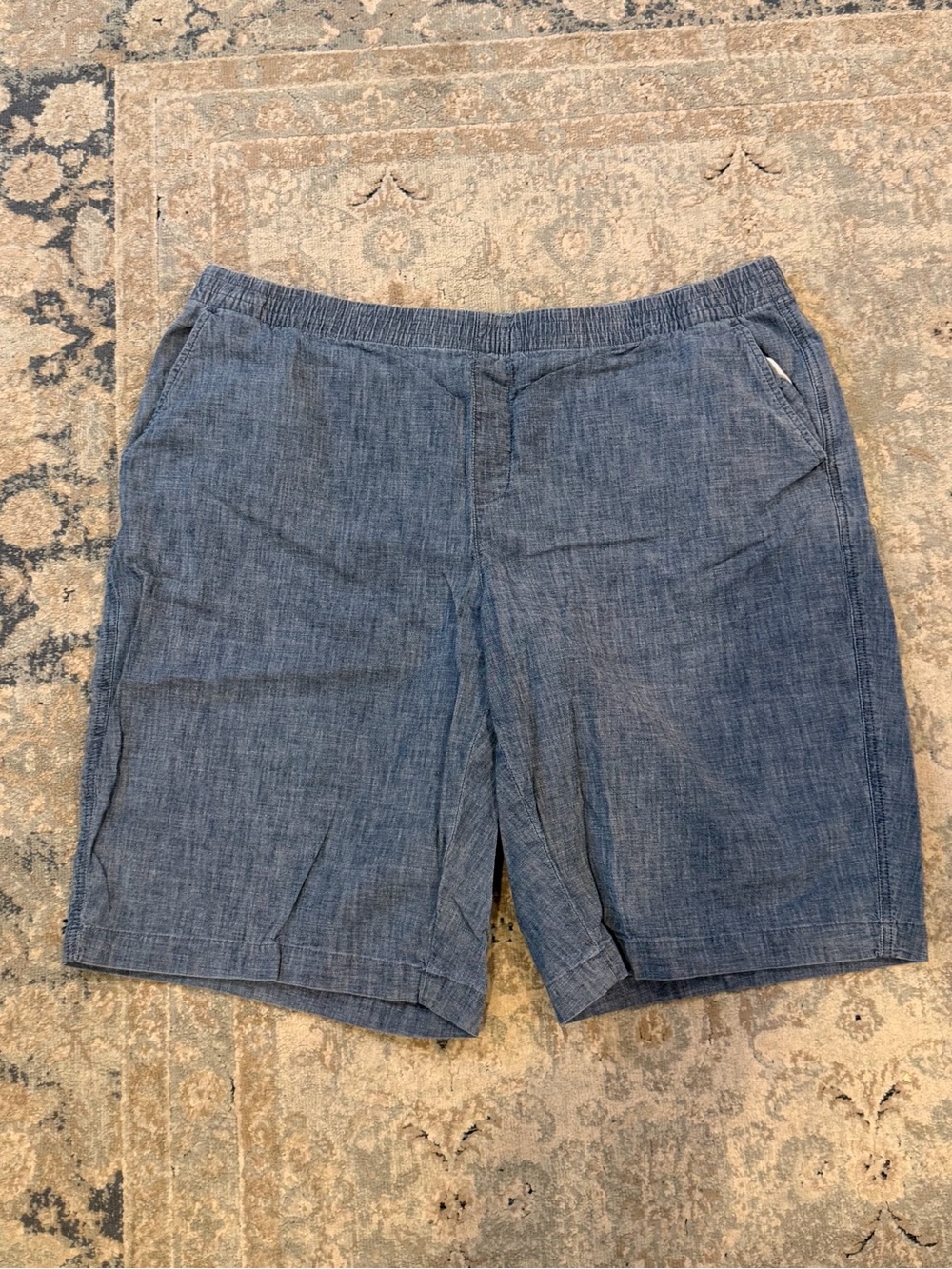 Lands' End Women's Chambray-Style Flat Front Shorts in Blue